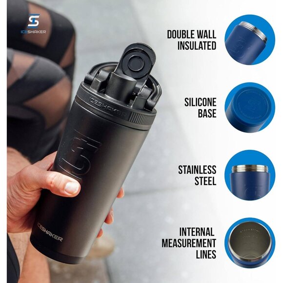 Ice Shaker 26oz Insulated Stainless Steel Shaker Bottle- Navy Blue AS SEEN ON TV - Picture 4 of 9